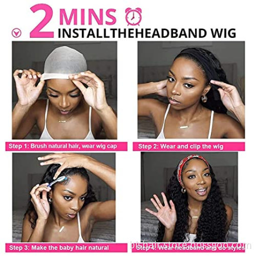Straight Headband Wigs Human Hair for Black Women 24" Long Hair 10A Brazilian Virgin Hair 150% Density Glueless None Lace Front